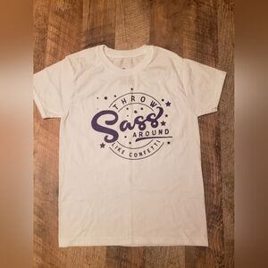Hanes White and Purple Short Sleeve Tee